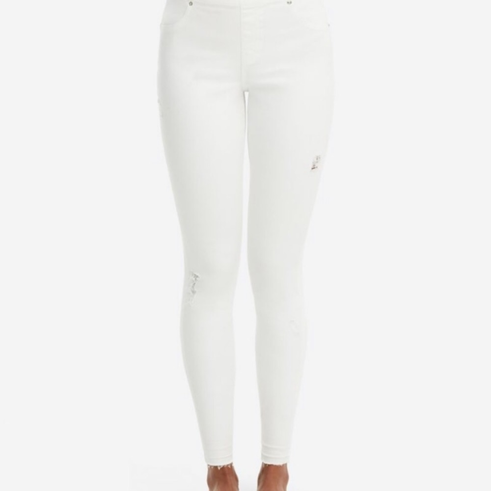 Spanx distressed  white denim skinny jeans
